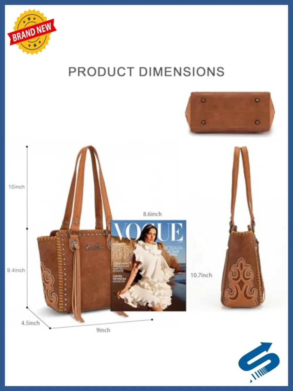 Studded PU Leather Tote with Fringe Tassel, Medium Shoulder Bag Cowgirl Style